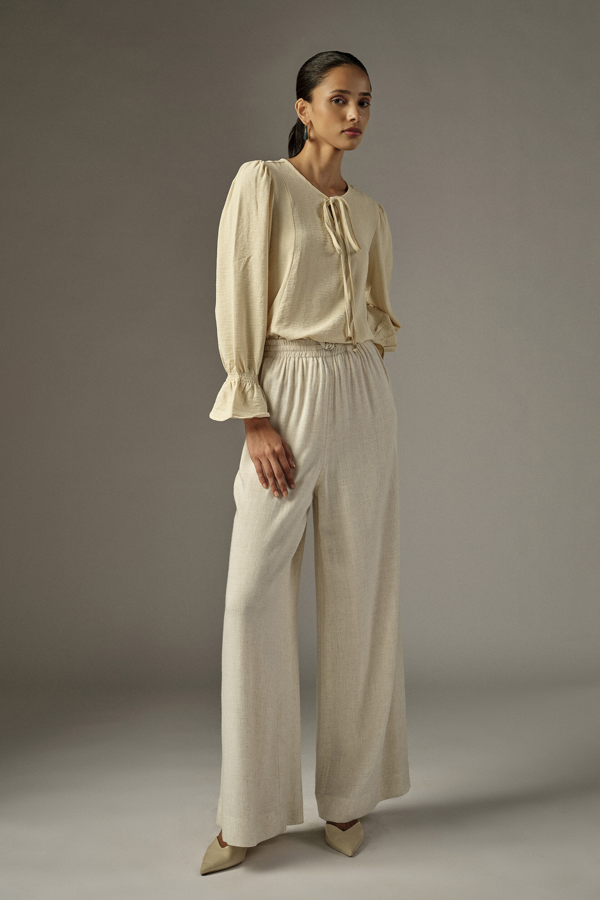 Solid Bishop Sleeves Top in Ivory, Ivory, image 3